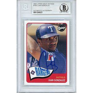 Juan Gonzalez Rangers Signed Upper Deck Vintage Baseball Card Beckett Autograph